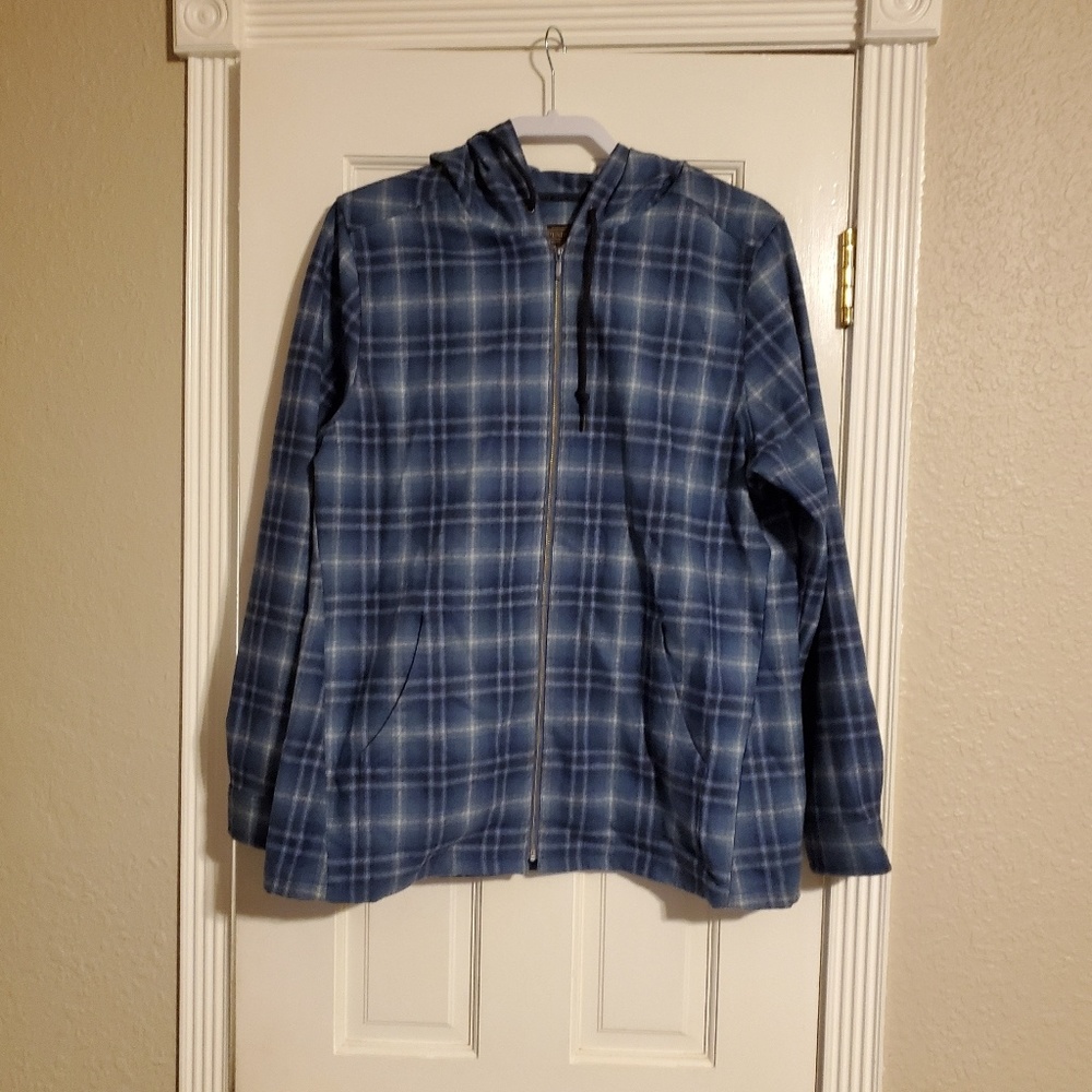 EUC Pendelton Tartan Plaid blue zipper hood Large